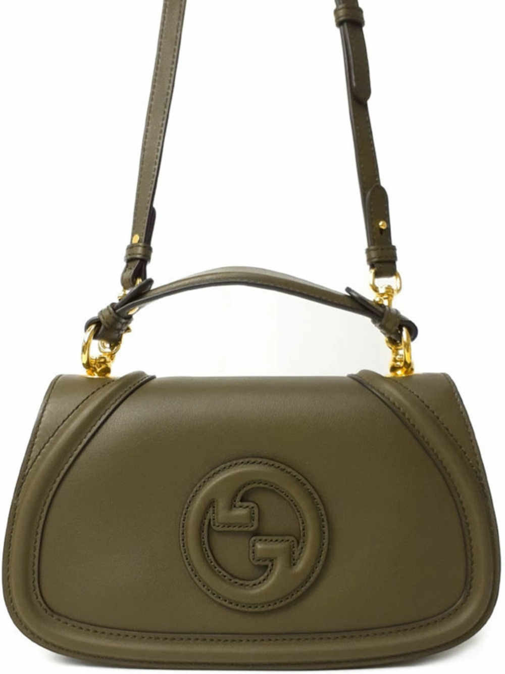 Gucci military forest green Blondie Top Handle Bag embossed Interlocking G